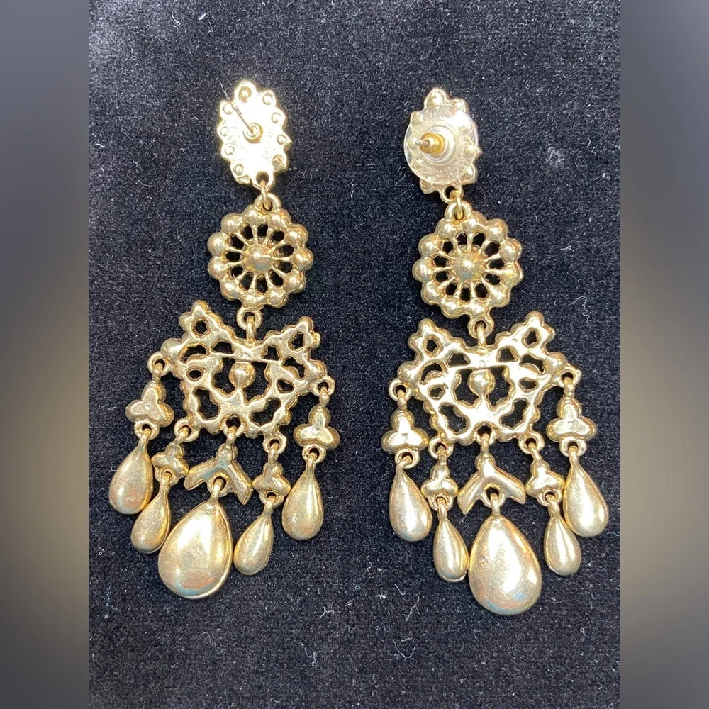 Chandelier Rhinestone Earrings Pierced Honey Topaz Color